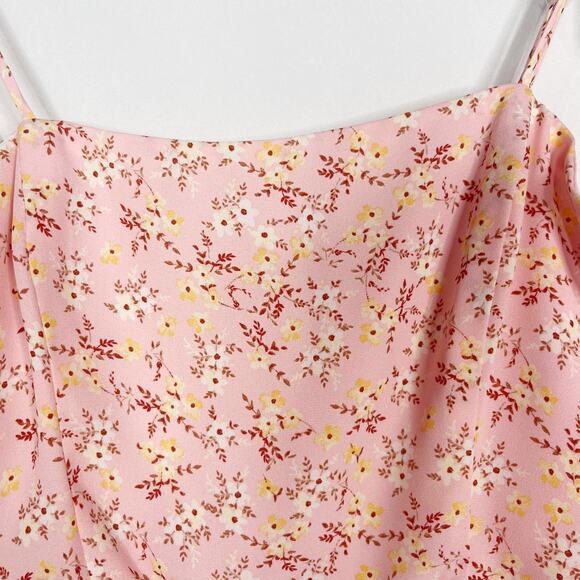 Lola and Grace Medium M Pink Ditsy Floral Tie Strap Skater Dress Smocked Back - Picture 4 of 9